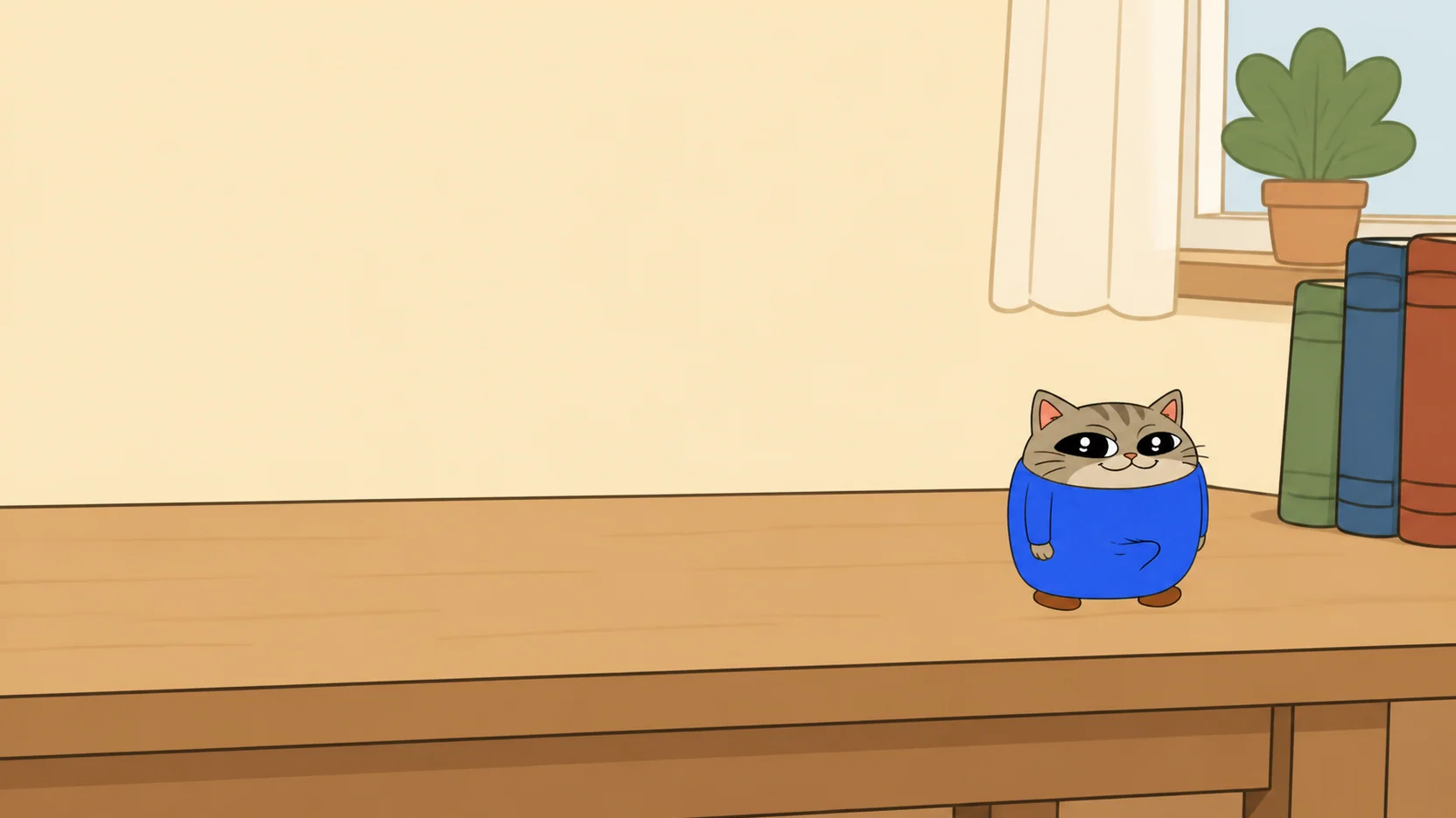 Smol Cat standing on a huge desk